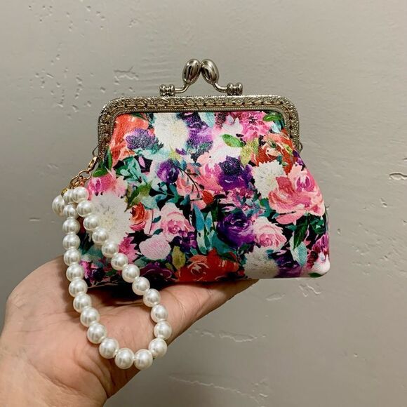 Vintage Handsewn Genuine Leather Floral Print Kisslock Purse & Small clutch Set - Picture 13 of 16